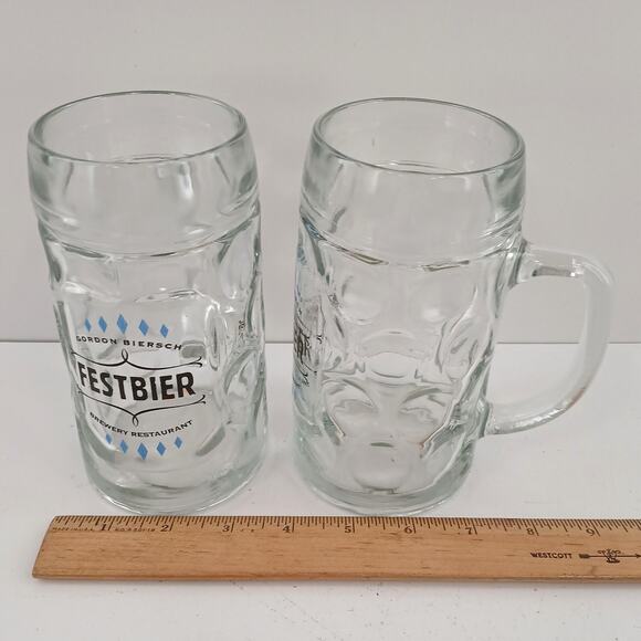 2 Gordon Biersch Festbier Beer Mugs 0.5L German Dimpled Glass Stein Set - Picture 10 of 15